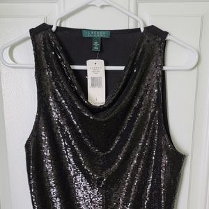 NWT Ralph Lauren Black sequins tank top stretchy Large
